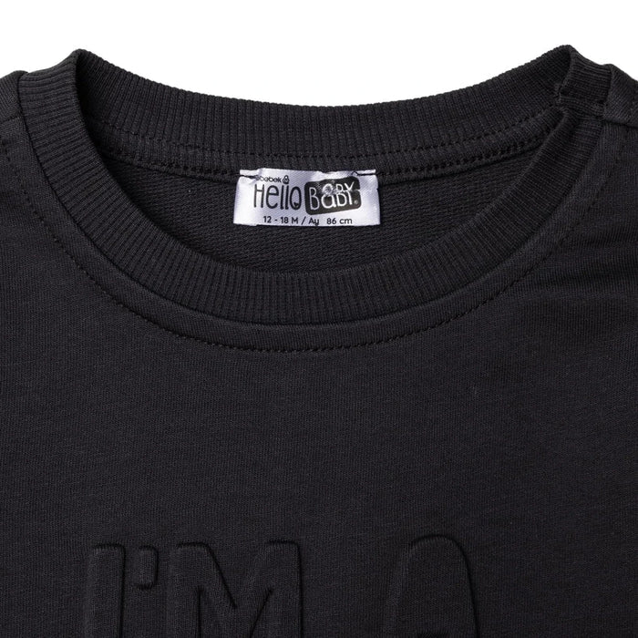 HelloBaby Boys Long Sleeve T-shirt Slogan Print Cool Boy Crew Neck Long Sleeve - Black Black - ebebek