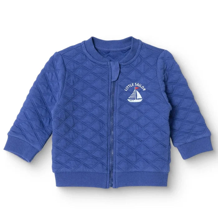 HelloBaby Boys Quilted Cardigan Nautical Print Zip Fastening Little Sailor Crew Neck Long Sleeve - Navy Blue Navy Blue - ebebek