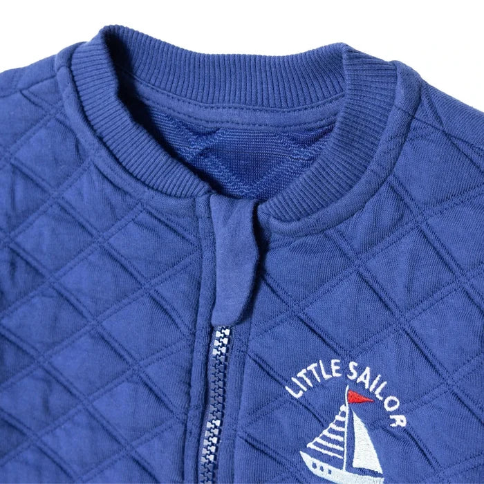 HelloBaby Boys Quilted Cardigan Nautical Print Zip Fastening Little Sailor Crew Neck Long Sleeve - Navy Blue Navy Blue - ebebek