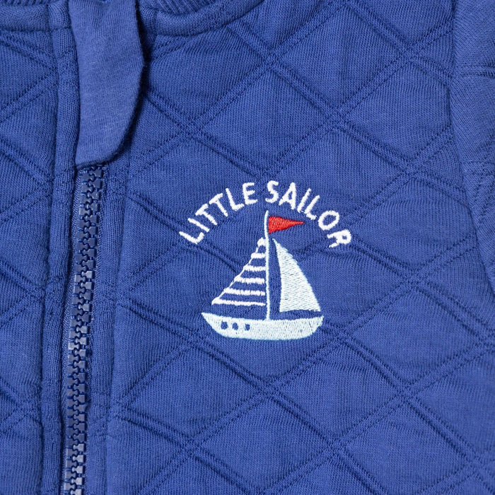 HelloBaby Boys Quilted Cardigan Nautical Print Zip Fastening Little Sailor Crew Neck Long Sleeve - Navy Blue Navy Blue - ebebek