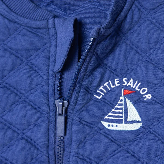 HelloBaby Boys Quilted Cardigan Nautical Print Zip Fastening Little Sailor Crew Neck Long Sleeve - Navy Blue Navy Blue - ebebek