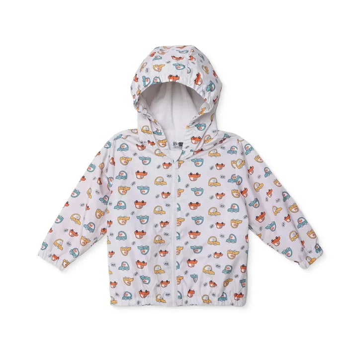 HelloBaby Boys Raincoat Car Print Zip Fastening Hooded Long Sleeve - Ecru Printed Ecru Printed - ebebek