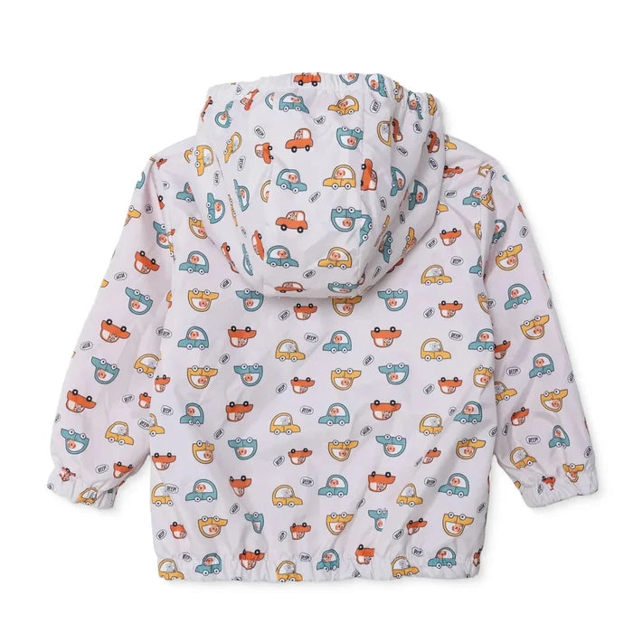 HelloBaby Boys Raincoat Car Print Zip Fastening Hooded Long Sleeve - Ecru Printed Ecru Printed - ebebek