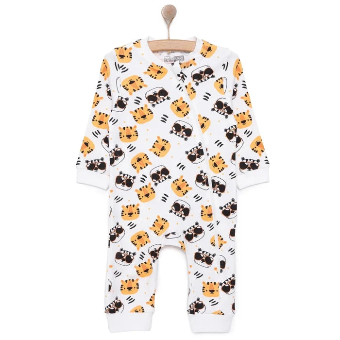 HelloBaby Boys Romper Zip - up Crew Neck Long Leg Long Sleeve - Ecru Ecru - ebebek