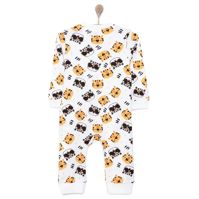 HelloBaby Boys Romper Zip - up Crew Neck Long Leg Long Sleeve - Ecru Ecru - ebebek