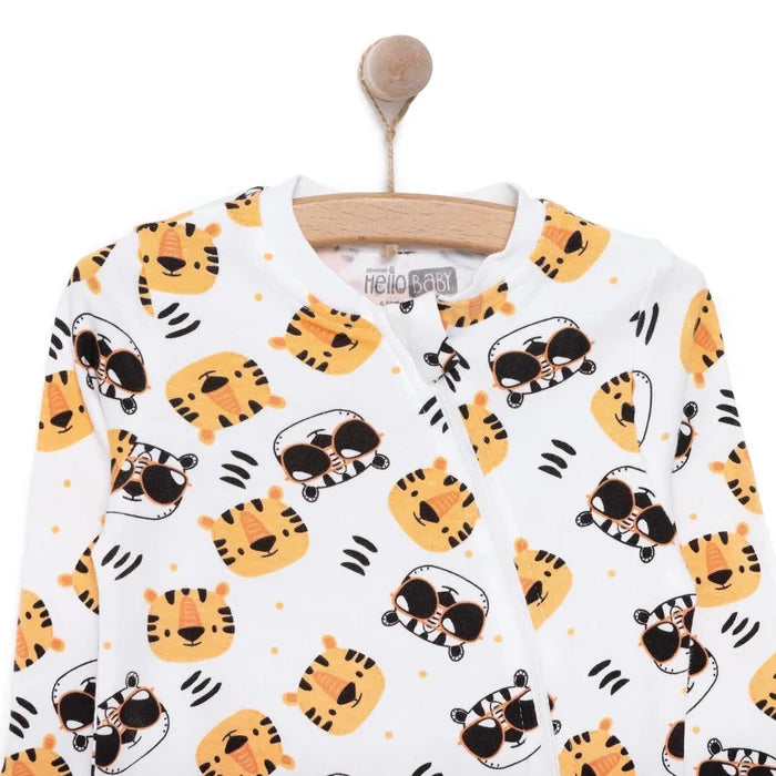 HelloBaby Boys Romper Zip - up Crew Neck Long Leg Long Sleeve - Ecru Ecru - ebebek