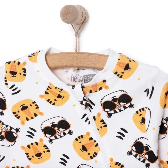 HelloBaby Boys Romper Zip - up Crew Neck Long Leg Long Sleeve - Ecru Ecru - ebebek