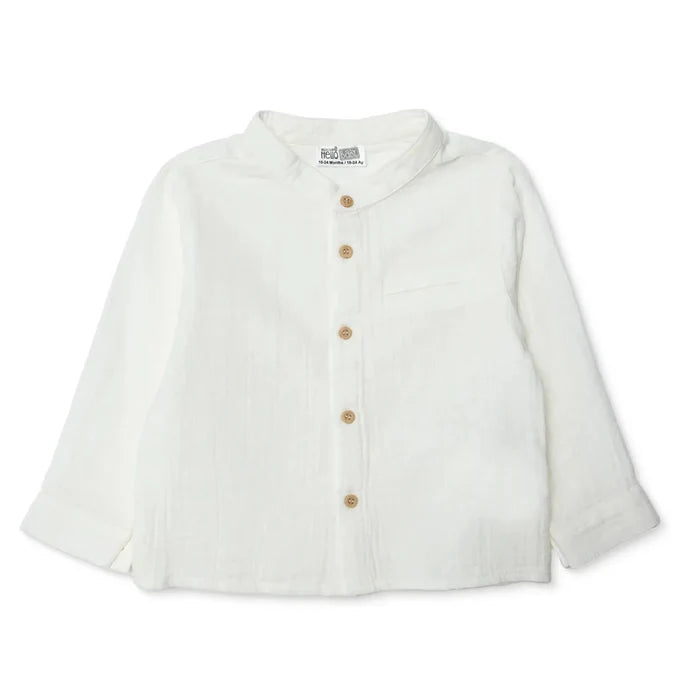 HelloBaby Boys Shirt Buttoned Cool Boy Mandarin Collar Long Sleeve - Ecru Ecru - ebebek