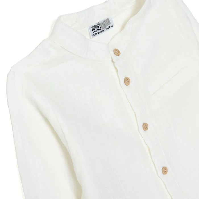 HelloBaby Boys Shirt Buttoned Cool Boy Mandarin Collar Long Sleeve - Ecru Ecru - ebebek