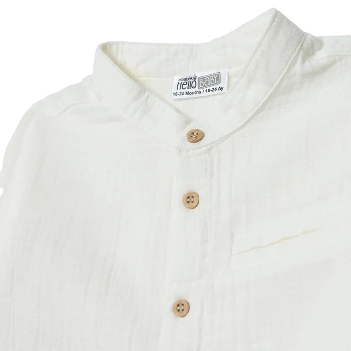 HelloBaby Boys Shirt Buttoned Cool Boy Mandarin Collar Long Sleeve - Ecru Ecru - ebebek