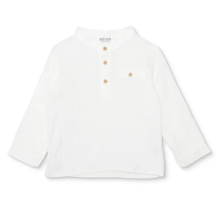 HelloBaby Boys Shirt Buttoned Little Sailor Mandarin Collar Long Sleeve - Ecru Ecru - ebebek