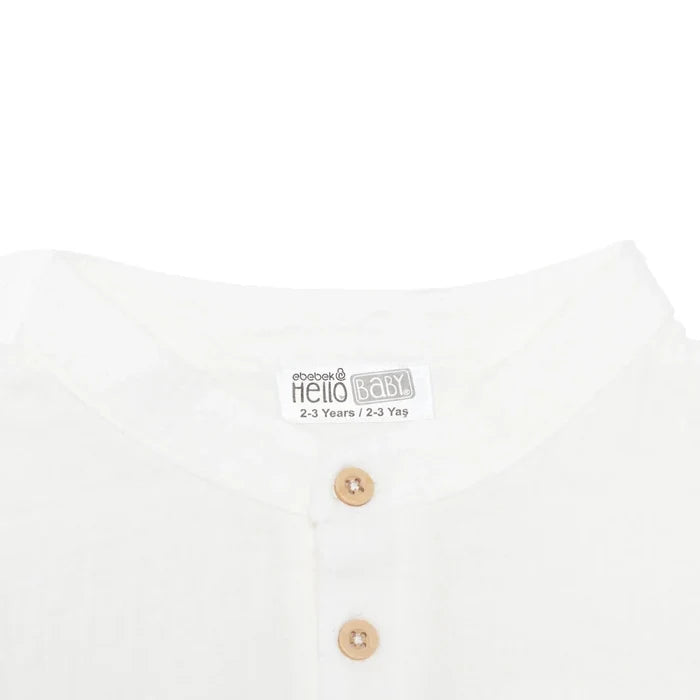 HelloBaby Boys Shirt Buttoned Little Sailor Mandarin Collar Long Sleeve - Ecru Ecru - ebebek