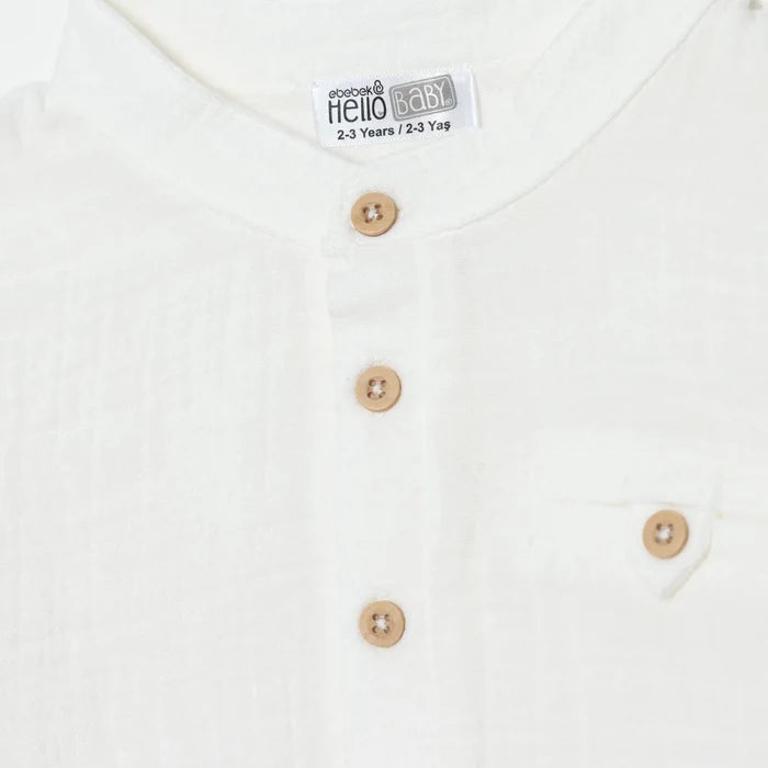 HelloBaby Boys Shirt Buttoned Little Sailor Mandarin Collar Long Sleeve - Ecru Ecru - ebebek