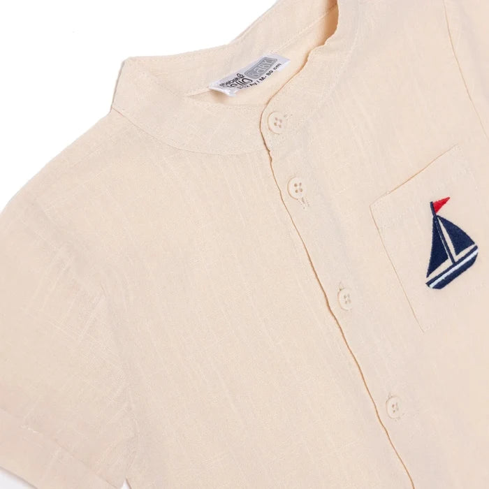 HelloBaby Boys Shirt Nautical Print Buttoned Little Sailor Mandarin Collar Long Sleeve - Beige Beige - ebebek
