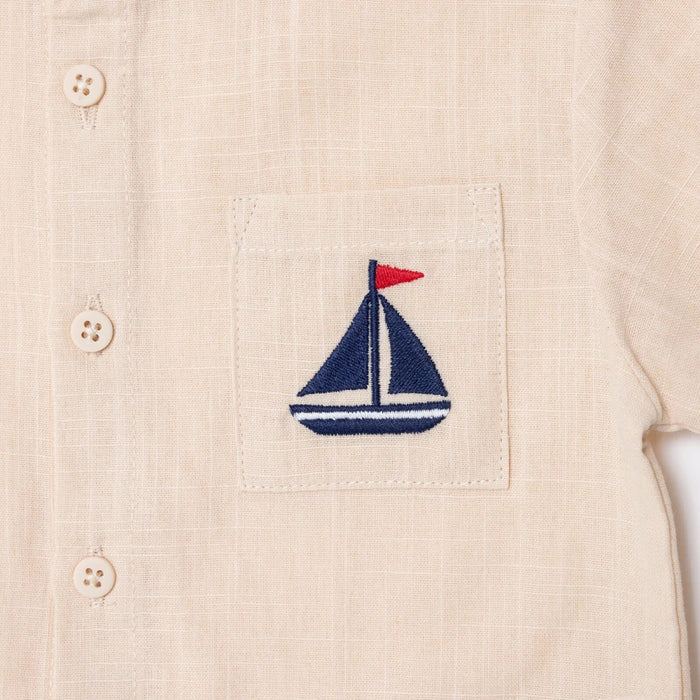 HelloBaby Boys Shirt Nautical Print Buttoned Little Sailor Mandarin Collar Long Sleeve - Beige Beige - ebebek