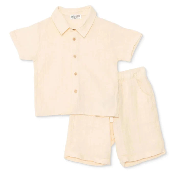 HelloBaby Boys Shirt & Shorts Set Buttoned Little Sailor Shirt Collar Above the Knee Short Sleeve - Ecru Ecru - ebebek