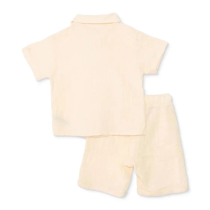 HelloBaby Boys Shirt & Shorts Set Buttoned Little Sailor Shirt Collar Above the Knee Short Sleeve - Ecru Ecru - ebebek