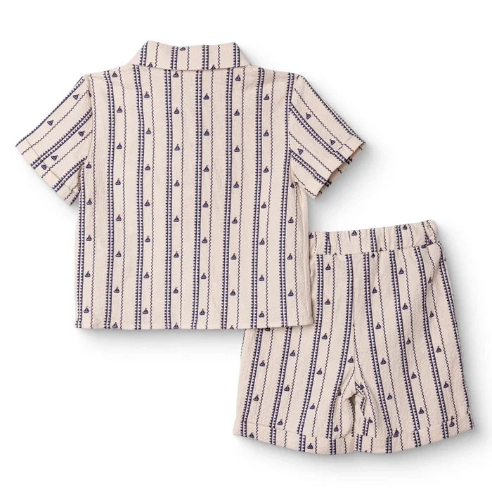 HelloBaby Boys Shirt & Shorts Set Buttoned Little Sailor Shirt Collar Above the Knee Short Sleeve - Ecru Printed Ecru Printed - ebebek