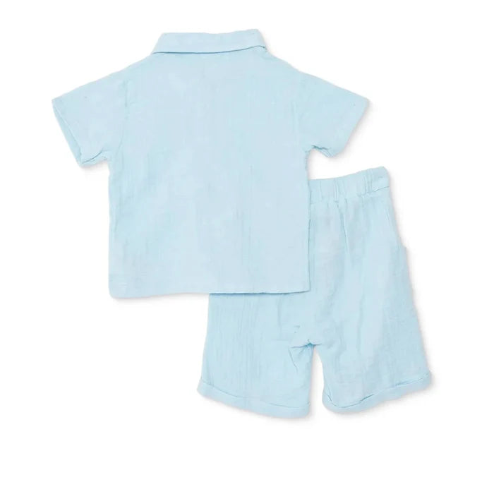 HelloBaby Boys Shirt & Shorts Set Buttoned Little Sailor Shirt Collar Above the Knee Short Sleeve - Blue Blue - ebebek