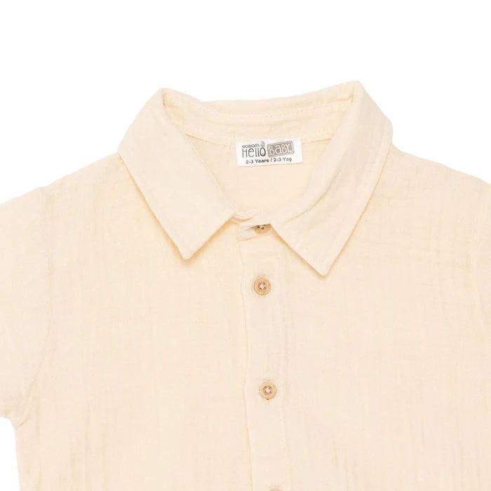 HelloBaby Boys Shirt & Shorts Set Buttoned Little Sailor Shirt Collar Above the Knee Short Sleeve - Ecru Ecru - ebebek