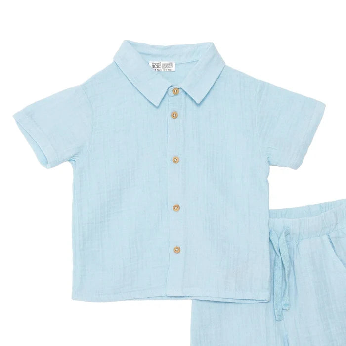 HelloBaby Boys Shirt & Shorts Set Buttoned Little Sailor Shirt Collar Above the Knee Short Sleeve - Blue Blue - ebebek