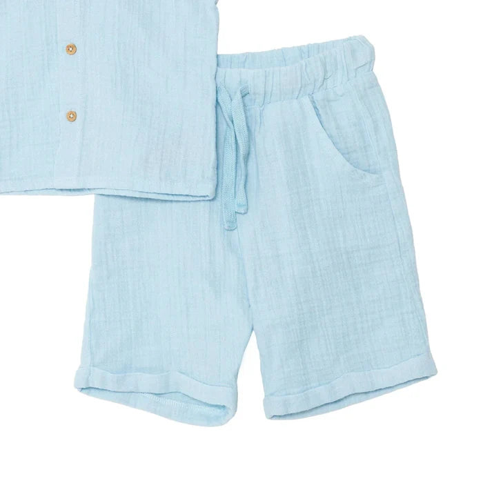 HelloBaby Boys Shirt & Shorts Set Buttoned Little Sailor Shirt Collar Above the Knee Short Sleeve - Blue Blue - ebebek