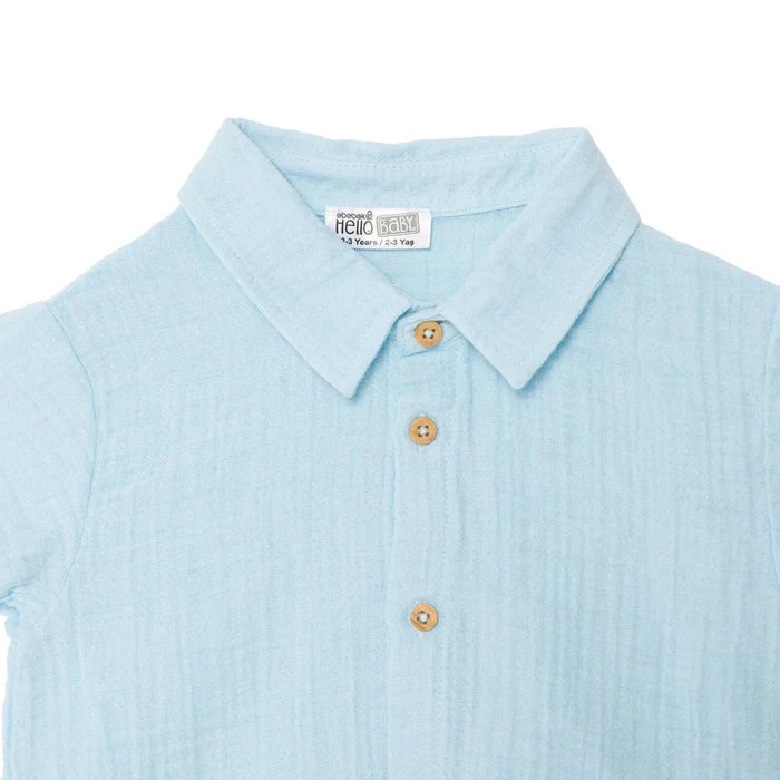 HelloBaby Boys Shirt & Shorts Set Buttoned Little Sailor Shirt Collar Above the Knee Short Sleeve - Blue Blue - ebebek