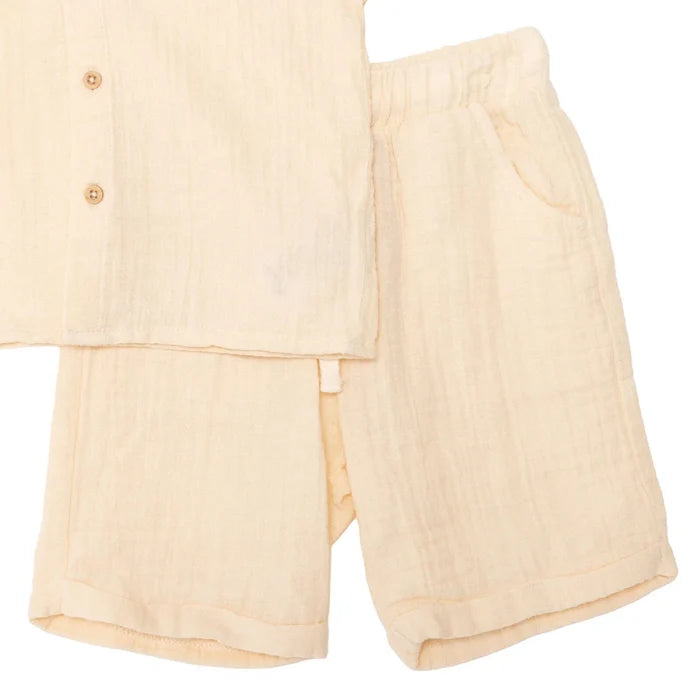HelloBaby Boys Shirt & Shorts Set Buttoned Little Sailor Shirt Collar Above the Knee Short Sleeve - Ecru Ecru - ebebek
