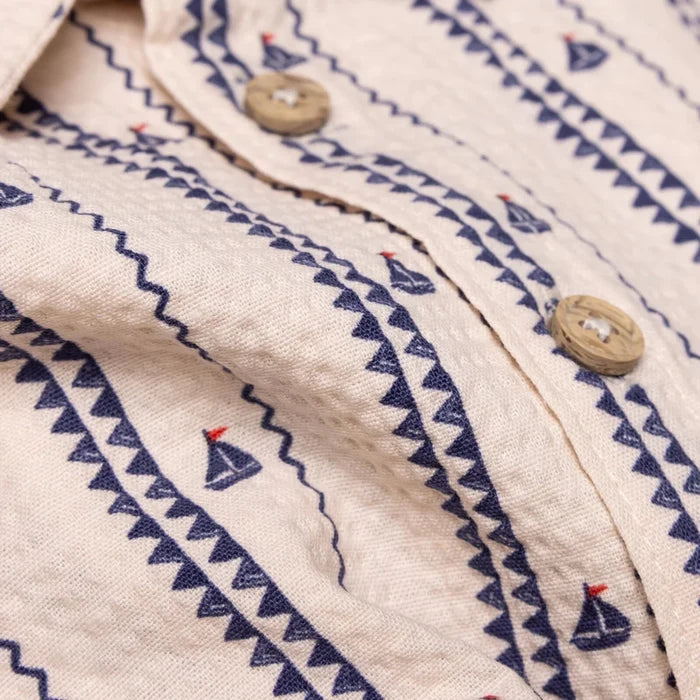 HelloBaby Boys Shirt & Shorts Set Buttoned Little Sailor Shirt Collar Above the Knee Short Sleeve - Ecru Printed Ecru Printed - ebebek