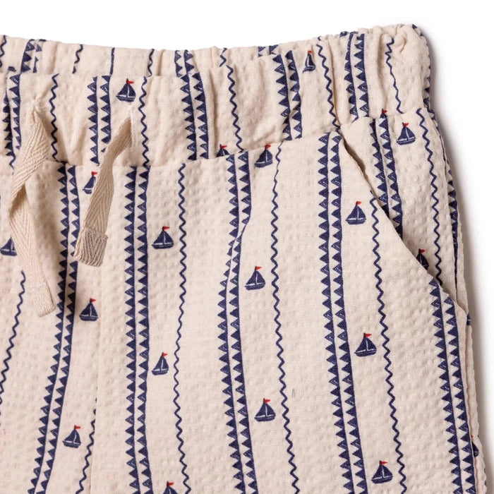 HelloBaby Boys Shirt & Shorts Set Buttoned Little Sailor Shirt Collar Above the Knee Short Sleeve - Ecru Printed Ecru Printed - ebebek
