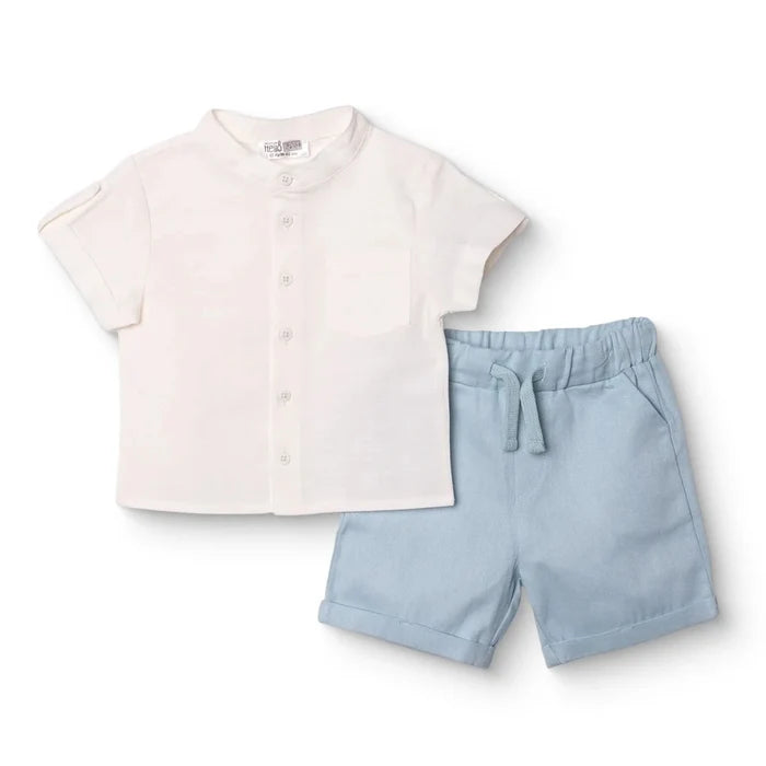 HelloBaby Boys Shirt & Shorts Set Buttoned Smart Line Mandarin Collar Above the Knee Short Sleeve - White White - ebebek