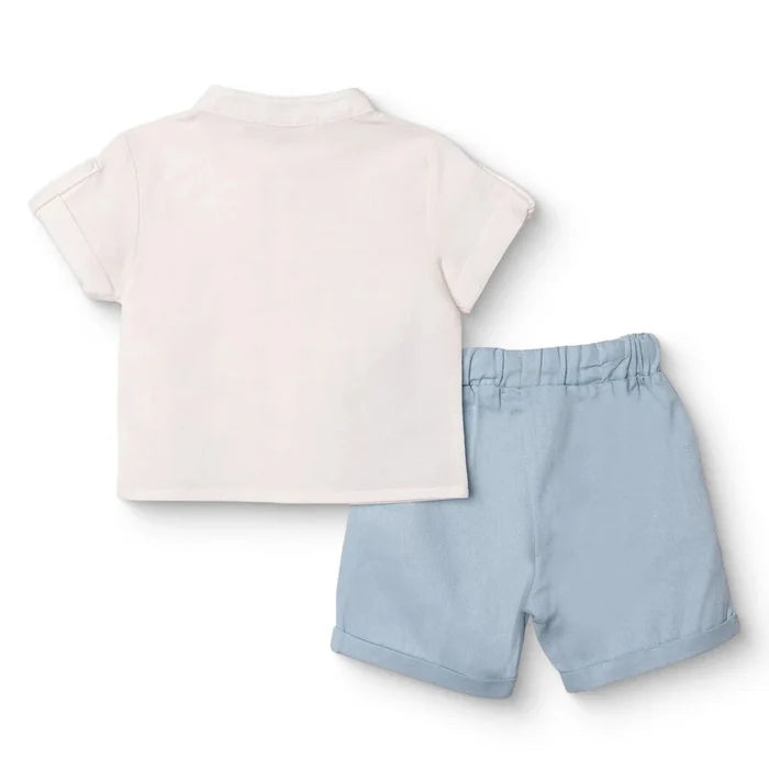 HelloBaby Boys Shirt & Shorts Set Buttoned Smart Line Mandarin Collar Above the Knee Short Sleeve - White White - ebebek