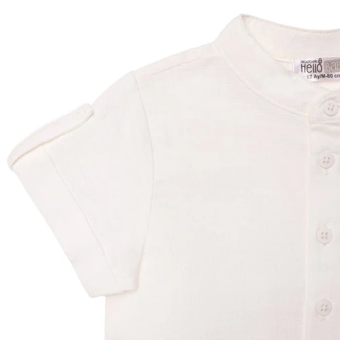 HelloBaby Boys Shirt & Shorts Set Buttoned Smart Line Mandarin Collar Above the Knee Short Sleeve - White White - ebebek