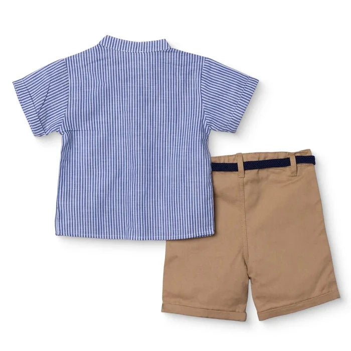 HelloBaby Boys Shirt & Shorts Set Striped Buttoned Smart Line Mandarin Collar Above the Knee Short S - Indigo Indigo - ebebek