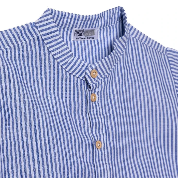 HelloBaby Boys Shirt & Shorts Set Striped Buttoned Smart Line Mandarin Collar Above the Knee Short S - Indigo Indigo - ebebek