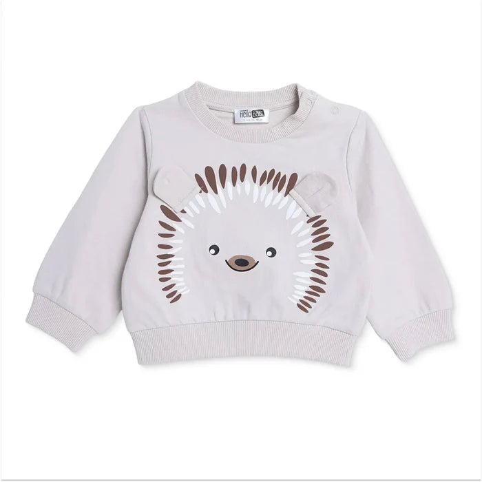HelloBaby Boys Sweatshirt Animal Print Snap Fastening Crew Neck Long Sleeve - Mink Mink - ebebek