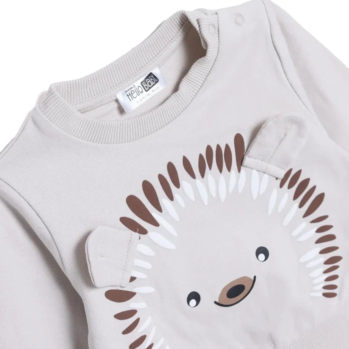 HelloBaby Boys Sweatshirt Animal Print Snap Fastening Crew Neck Long Sleeve - Mink Mink - ebebek