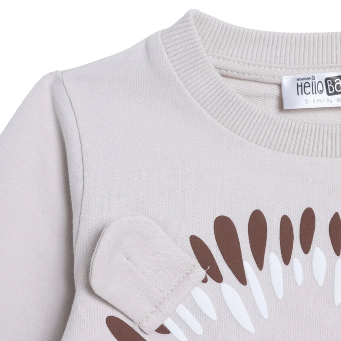 HelloBaby Boys Sweatshirt Animal Print Snap Fastening Crew Neck Long Sleeve - Mink Mink - ebebek