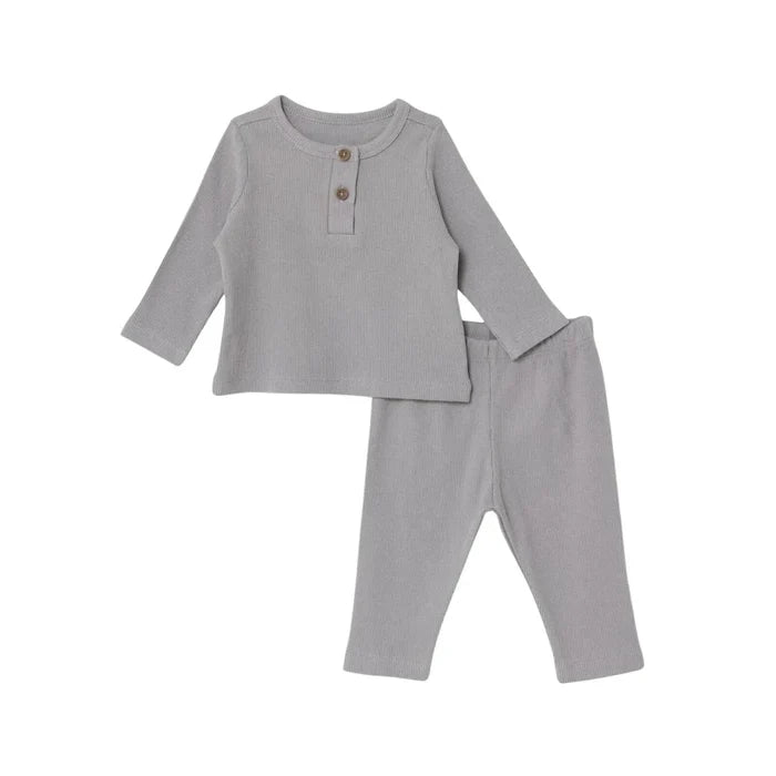 HelloBaby Boys Sweatshirt - Bottom with Buttons Crew Neck Long Leg Long Sleeve - Grey Grey - ebebek