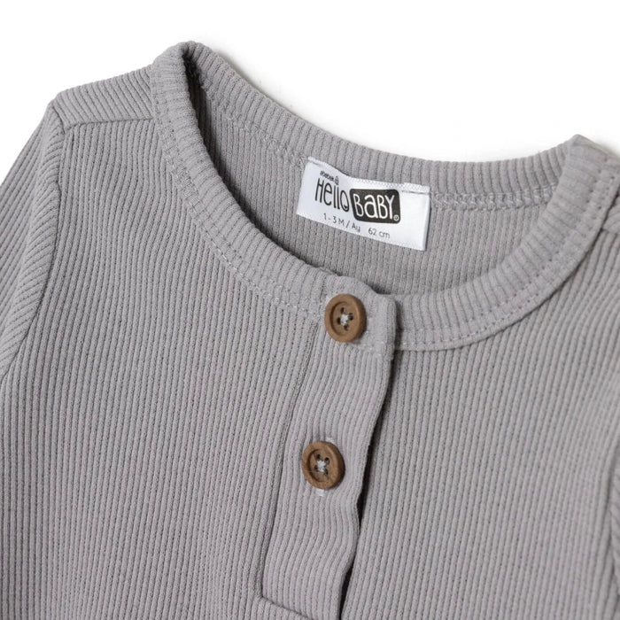 HelloBaby Boys Sweatshirt - Bottom with Buttons Crew Neck Long Leg Long Sleeve - Grey Grey - ebebek