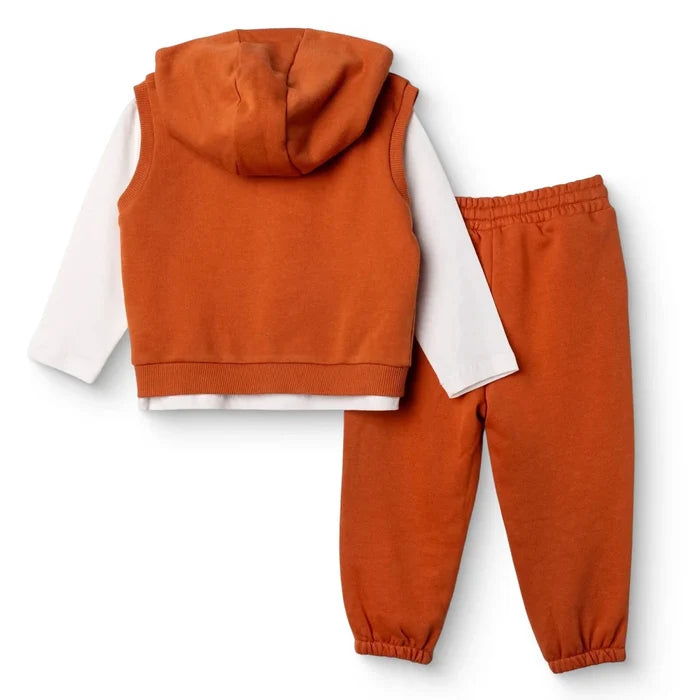 HelloBaby Boys Sweatshirt Waistcoat & Bottom Set Vehicle Print Zip Fastening Little Car Crew Neck Fu - Dark Orange Dark Orange - ebebek