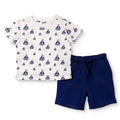 HelloBaby Boys T-shirt & Shorts Set Nautical Print Little Sailor Crew Neck Above the Knee Short Slee - White Printed White Printed - ebebek
