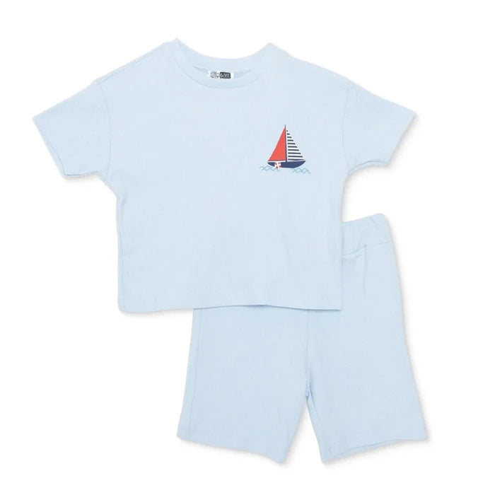 HelloBaby Boys T-shirt & Shorts Set Nautical Print Little Sailor Crew Neck Short Length Short Sleeve - Blue Blue - ebebek
