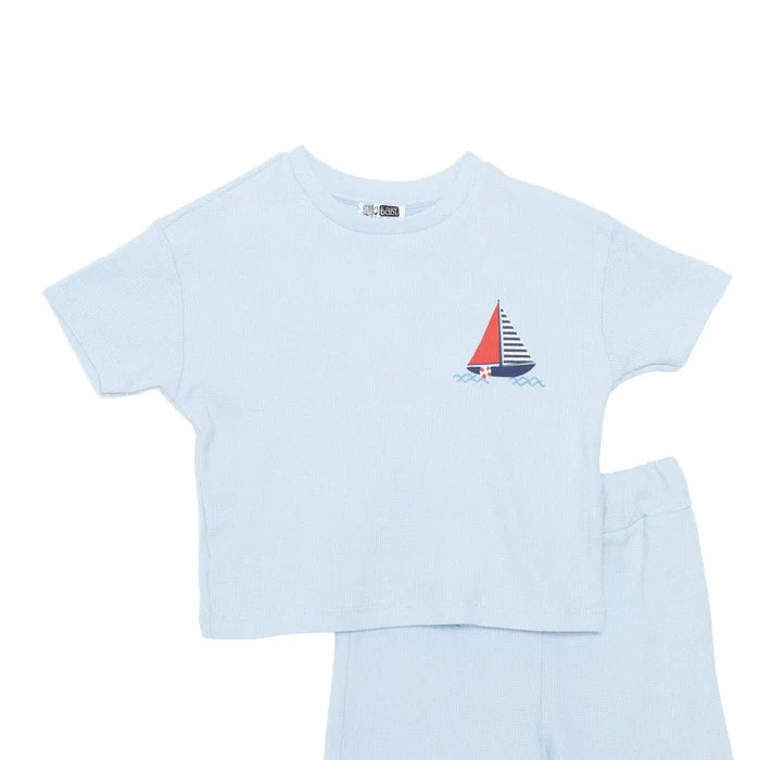 HelloBaby Boys T-shirt & Shorts Set Nautical Print Little Sailor Crew Neck Short Length Short Sleeve - Blue Blue - ebebek