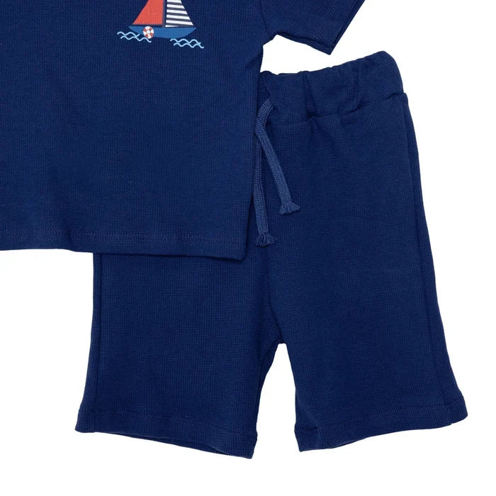 HelloBaby Boys T-shirt & Shorts Set Nautical Print Little Sailor Crew Neck Short Length Short Sleeve - Navy Blue Navy Blue - ebebek