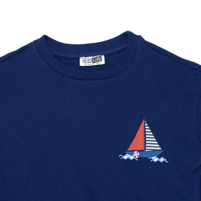 HelloBaby Boys T-shirt & Shorts Set Nautical Print Little Sailor Crew Neck Short Length Short Sleeve - Navy Blue Navy Blue - ebebek