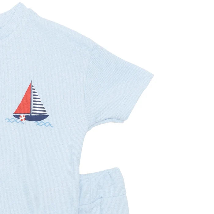 HelloBaby Boys T-shirt & Shorts Set Nautical Print Little Sailor Crew Neck Short Length Short Sleeve - Blue Blue - ebebek