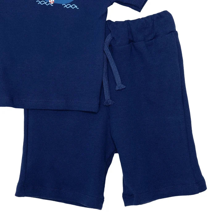 HelloBaby Boys T-shirt & Shorts Set Nautical Print Little Sailor Crew Neck Short Length Short Sleeve - Navy Blue Navy Blue - ebebek