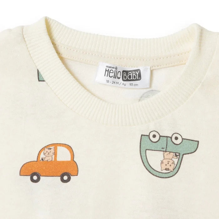 HelloBaby Boys T-shirt & Shorts Set Vehicle Print Little Car Crew Neck Short Length Short Sleeve - Ecru Printed Ecru Printed - ebebek