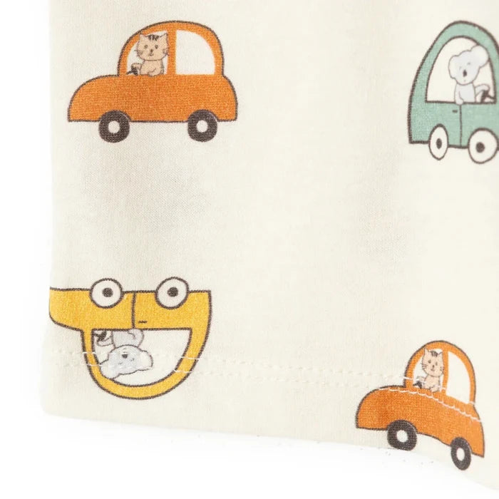HelloBaby Boys T-shirt & Shorts Set Vehicle Print Little Car Crew Neck Short Length Short Sleeve - Ecru Printed Ecru Printed - ebebek